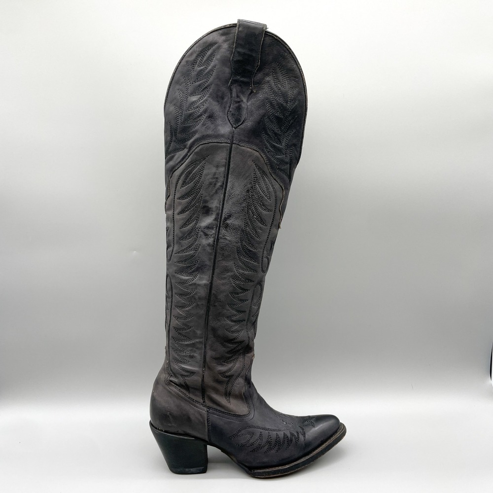 Corral Womens 7.5M Black Distressed Leather Over The Knee Tall Western Boot Goth